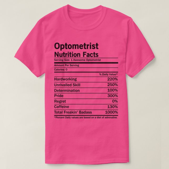 Camiseta Hechos de nutrición optometrista 1 (Diseño del anverso)