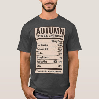 Camiseta Hechos de nutrición otoñal Nombre Apodo Título F