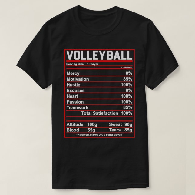 Camiseta Hechos de nutrición por voleibol 2 (Diseño del anverso)