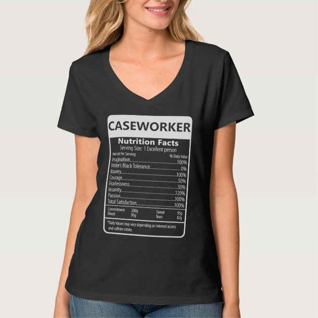 Camiseta Hechos Nutricionales de Asistente de Casos Gráfico (Anverso)