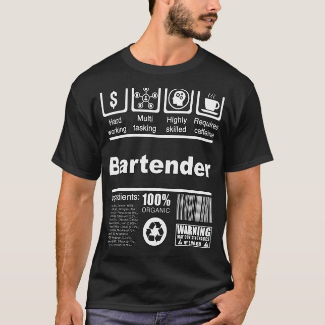 Camiseta Hechos Nutricionales De Bartender Para Los Bartend (Anverso)