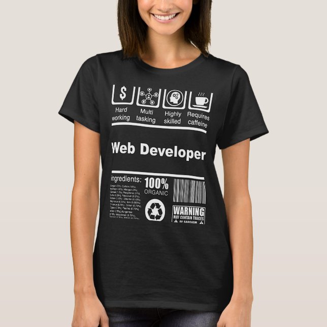 Camiseta Hechos Nutricionales De Desarrollador Web Para Des (Anverso)