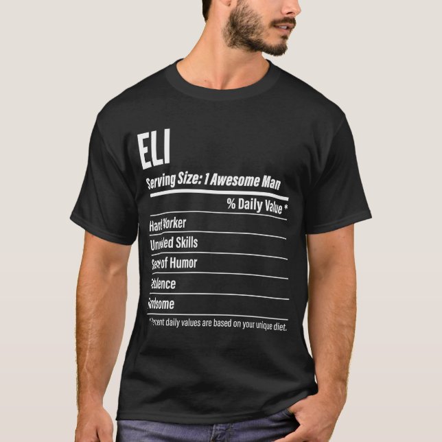 Camiseta Hechos nutricionales de Eli que sirven calorías de (Anverso)