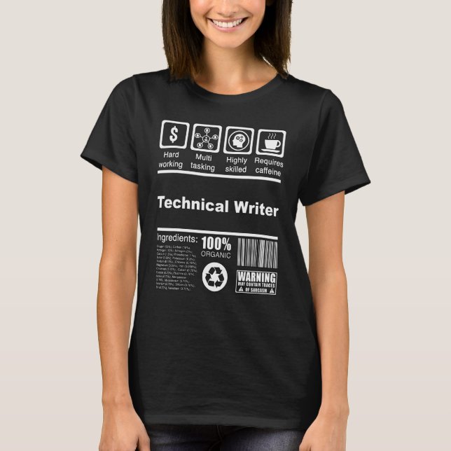 Camiseta Hechos Nutricionales De Escritores Técnicos (Anverso)