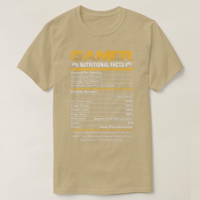 Camiseta Hechos Nutricionales de Gamer Guay Video Game Funn (Diseño del anverso)
