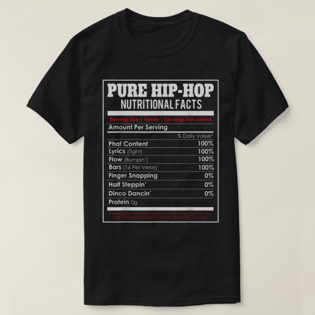 Camiseta Hechos Nutricionales De Hip Hop Pura Música De Hip (Diseño del anverso)