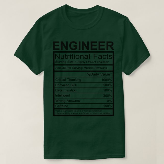 Camiseta Hechos Nutricionales De Ingeniero (Diseño del anverso)
