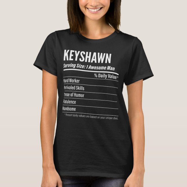 Camiseta Hechos nutricionales de Keyshawn que sirven calorí (Anverso)