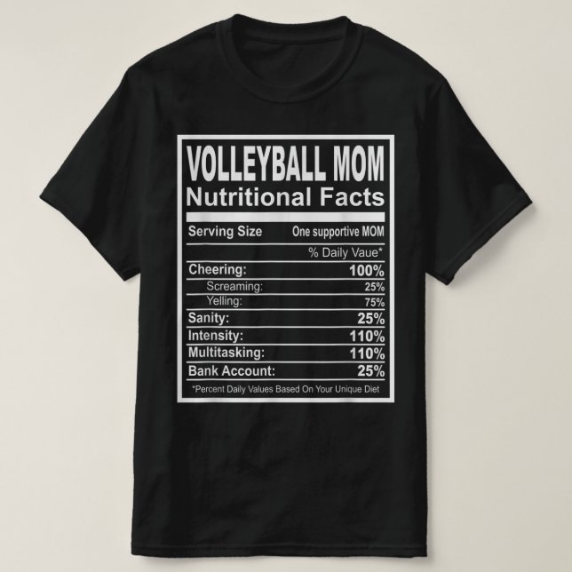 Camiseta Hechos nutricionales de la madre del voleibol (Diseño del anverso)