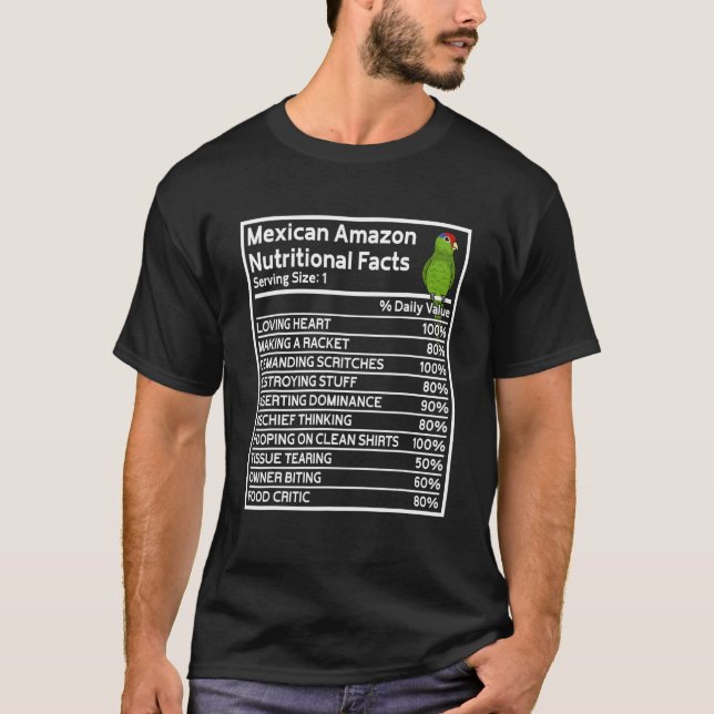 Camiseta Hechos nutricionales de loros en la cabeza roja me (Anverso)
