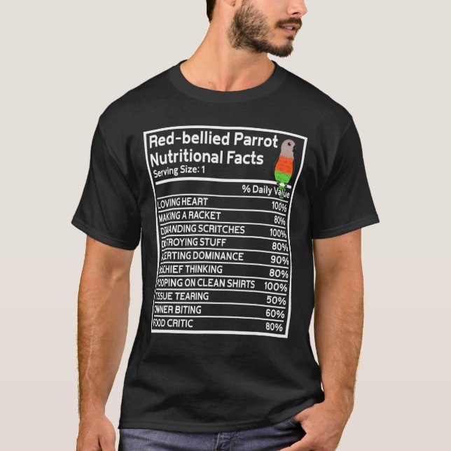 Camiseta Hechos nutricionales de loros en loro rojo (Anverso)