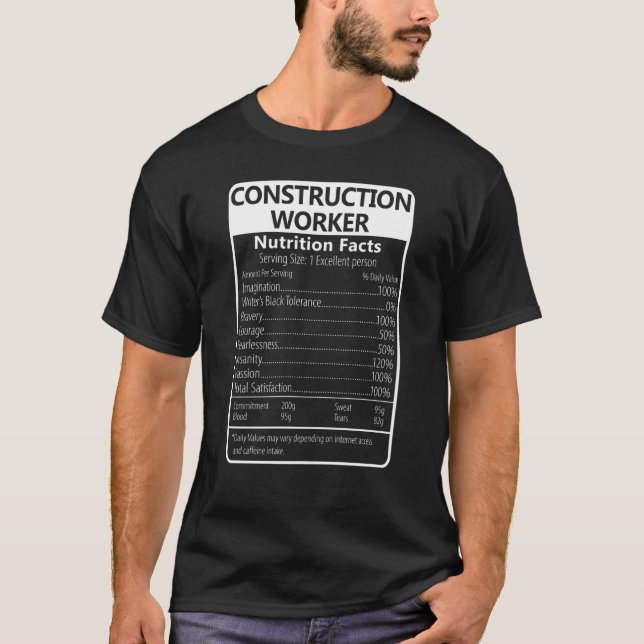 Camiseta Hechos Nutricionales de Obrero de Construcción Sar (Anverso)