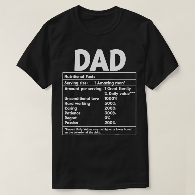 Camiseta Hechos nutricionales de papá Día del padre gracios (Diseño del anverso)