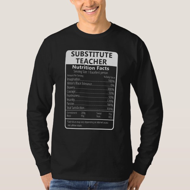 Camiseta Hechos Nutricionales de Profesor Sustituto Sarcást (Anverso)