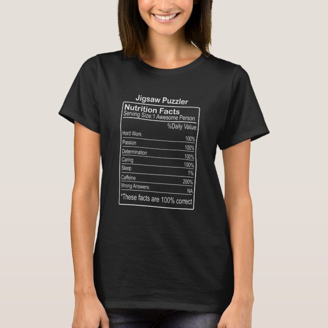 Camiseta Hechos Nutricionales de Rompecabezas Sarcástico (Anverso)