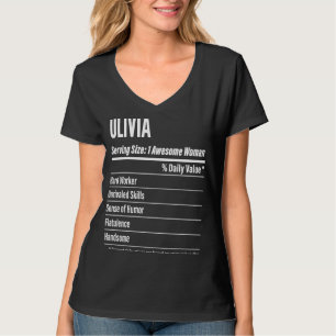 Camiseta Hechos Nutricionales Olivia Sirviendo Calorías de