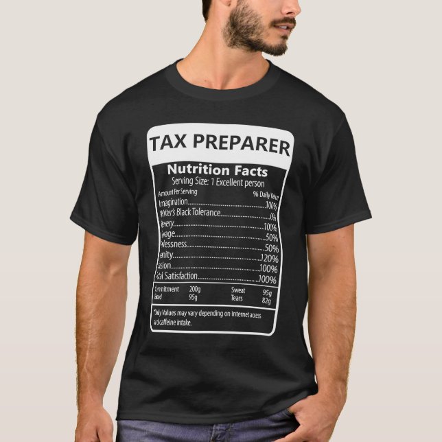 Camiseta Hechos Nutricionales para Preparadores de Impuesto (Anverso)