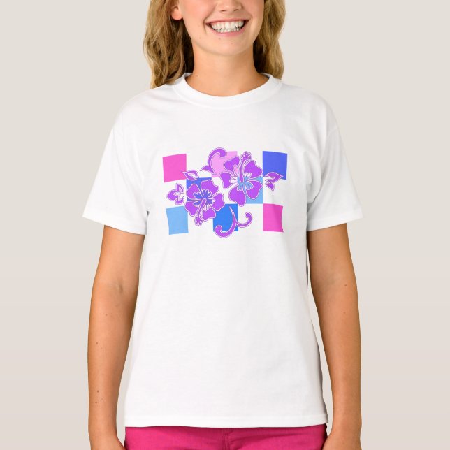 Camiseta heckerboard Hibiscus Hawaiian Floral (Anverso)