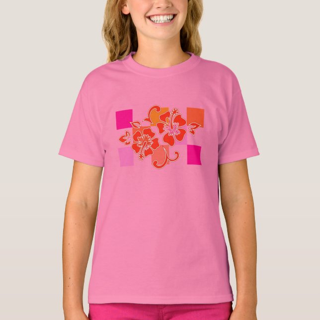 Camiseta heckerboard Hibiscus Hawaiian Floral (Anverso)