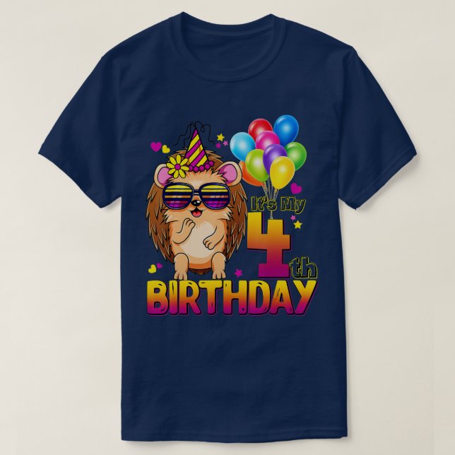 Camiseta Hedgehog 4th Birthday Shirt 4 Years Old Hedgehog B (Diseño del anverso)