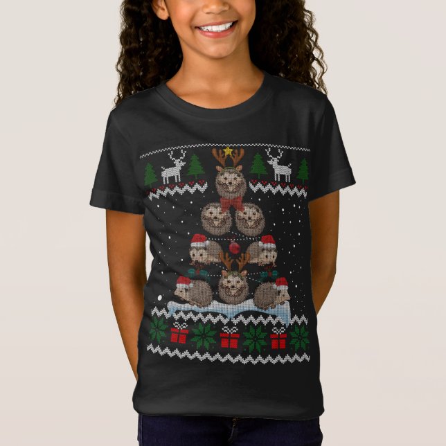 Camiseta Hedgehog Christmas Tree Ilumina Hedgehog Funny Ugl (Anverso)