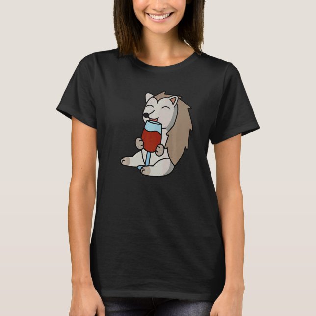 Camiseta Hedgehog Drinking Wine Mascota (Anverso)