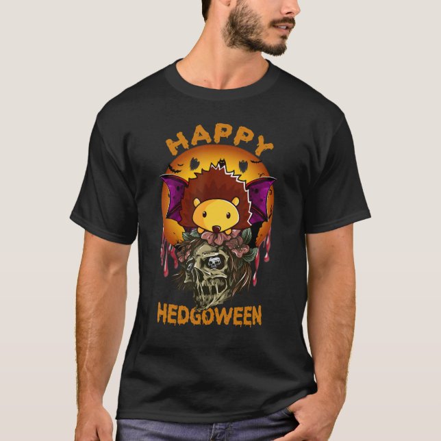 Camiseta Hedgehog Halloween Bruitch Bat Skull Animal Men Wo (Anverso)