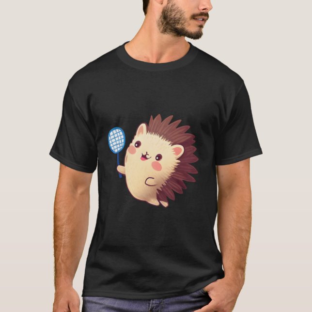 Camiseta Hedgehog Jugando Tenis Y Badminton (Anverso)