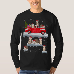 Camiseta Hedgehog Manejando Árbol de Navidad Camión Rojo He