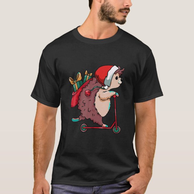 Camiseta Hedgehog Santa Hat Navidades Pajama Cute Animal Xm (Anverso)