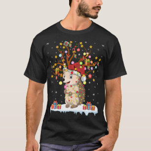 Camiseta Hedgehog Xmas Lighting Tree Santa Hedgehog Christm