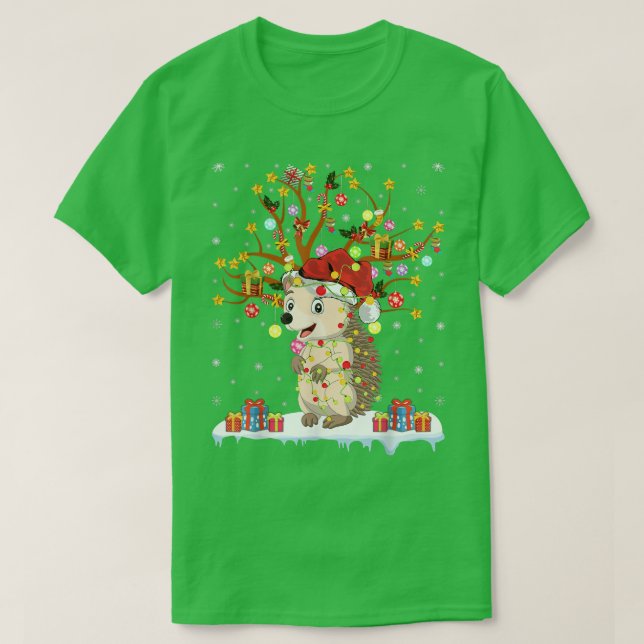 Camiseta Hedgehog Xmas Lighting Tree Santa Hedgehog Christm (Diseño del anverso)