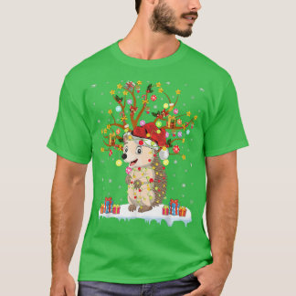 Camiseta Hedgehog Xmas Lighting Tree Santa Hedgehog Christm