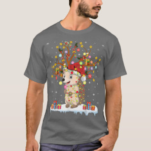 Camiseta Hedgehog Xmas Lighting Tree Santa Hedgehog Christm