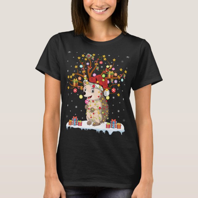 Camiseta Hedgehog Xmas Lighting Tree Santa Hedgehog Christm (Anverso)