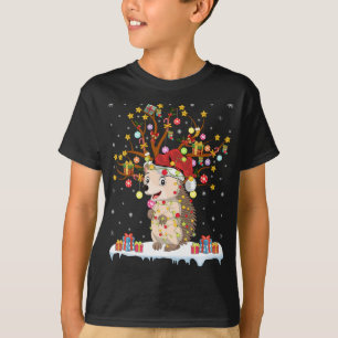 Camiseta Hedgehog Xmas Lighting Tree Santa Hedgehog Christm