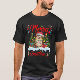 Camiseta Hedgehog Xmas Tree Light Santa Hat