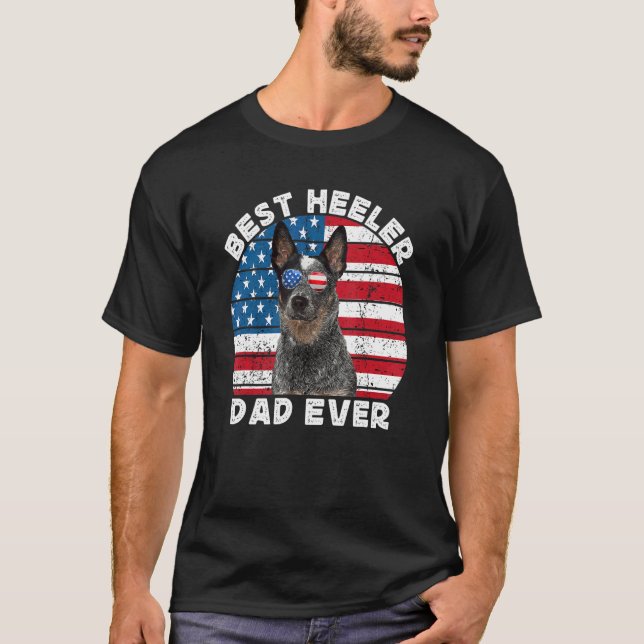 Camiseta Heeler Dad For Men American Flag Blue Australian C (Anverso)