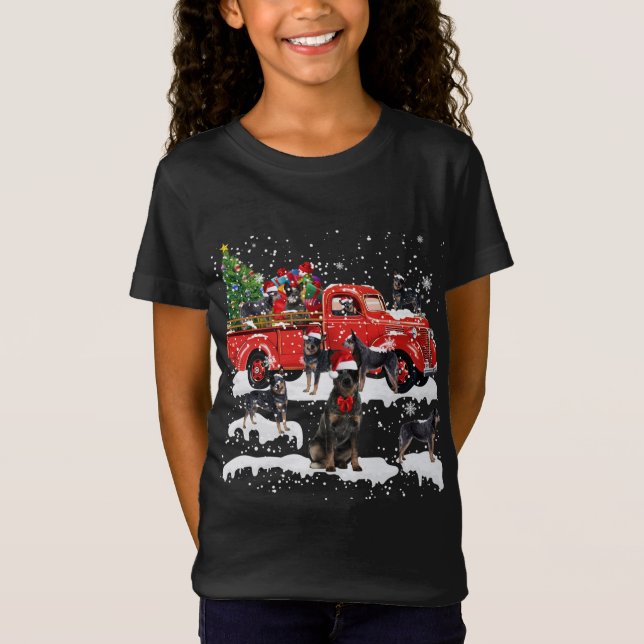 Camiseta Heeler Dog Riding Red Truck Feliz Navidad X-mas (Anverso)