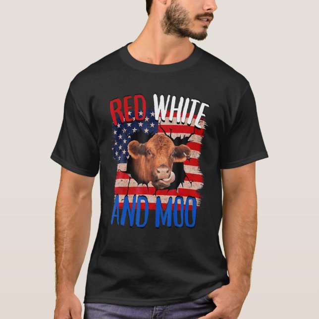 Camiseta Heifer Red White Moo Highland Cow 4 de Julio Infie (Anverso)