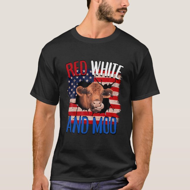 Camiseta Heifer Red White Moo Highland Cow 4 De Julio Infie (Anverso)