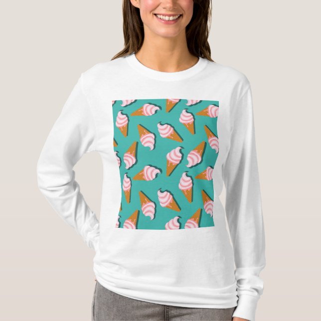 Camiseta Helado de conos de gofre y patrón de yogur congela (Anverso)