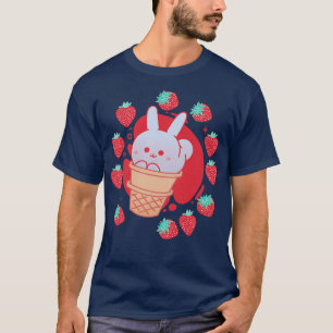 Camiseta Helado de fresa Crema conejo conejo popsicle Mochi