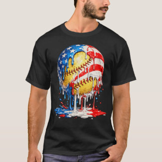 Camiseta Helado de goteo de sóftbol bandera americana 4 de