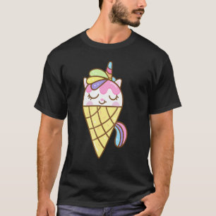 Camiseta Helado de Unicornio Adorable Postre de Gatito