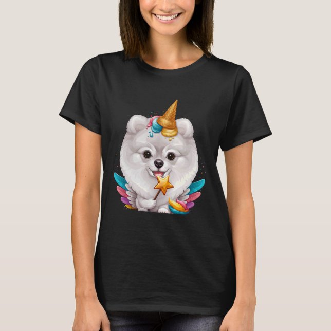 Camiseta Helado Pomerano Blanco Unicornio (Anverso)