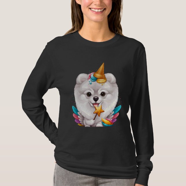 Camiseta Helado Pomerano Blanco Unicornio (Anverso)