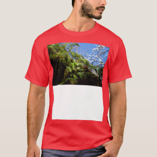 Camiseta helechos de Oregón con nieve en los árboles