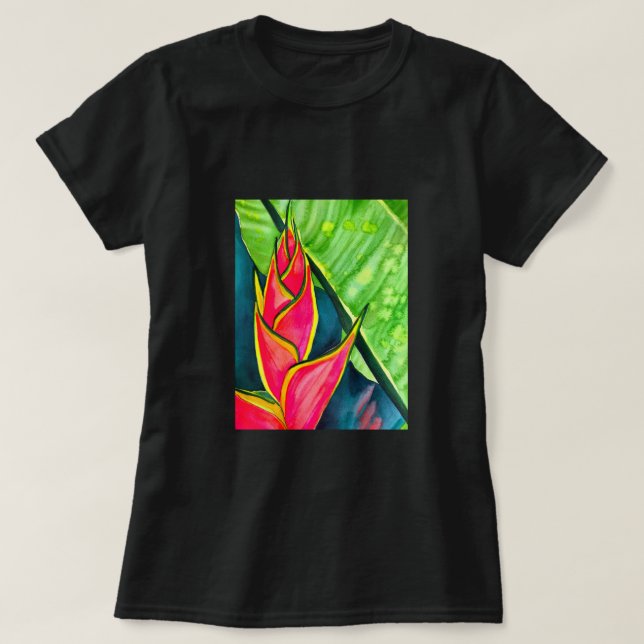 Camiseta Helicóponia acuática flor tropical (Diseño del anverso)