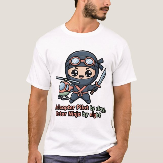 Camiseta Helicopter Pilot Chibi Ninja – Kawaii Rotor Night  (Anverso)